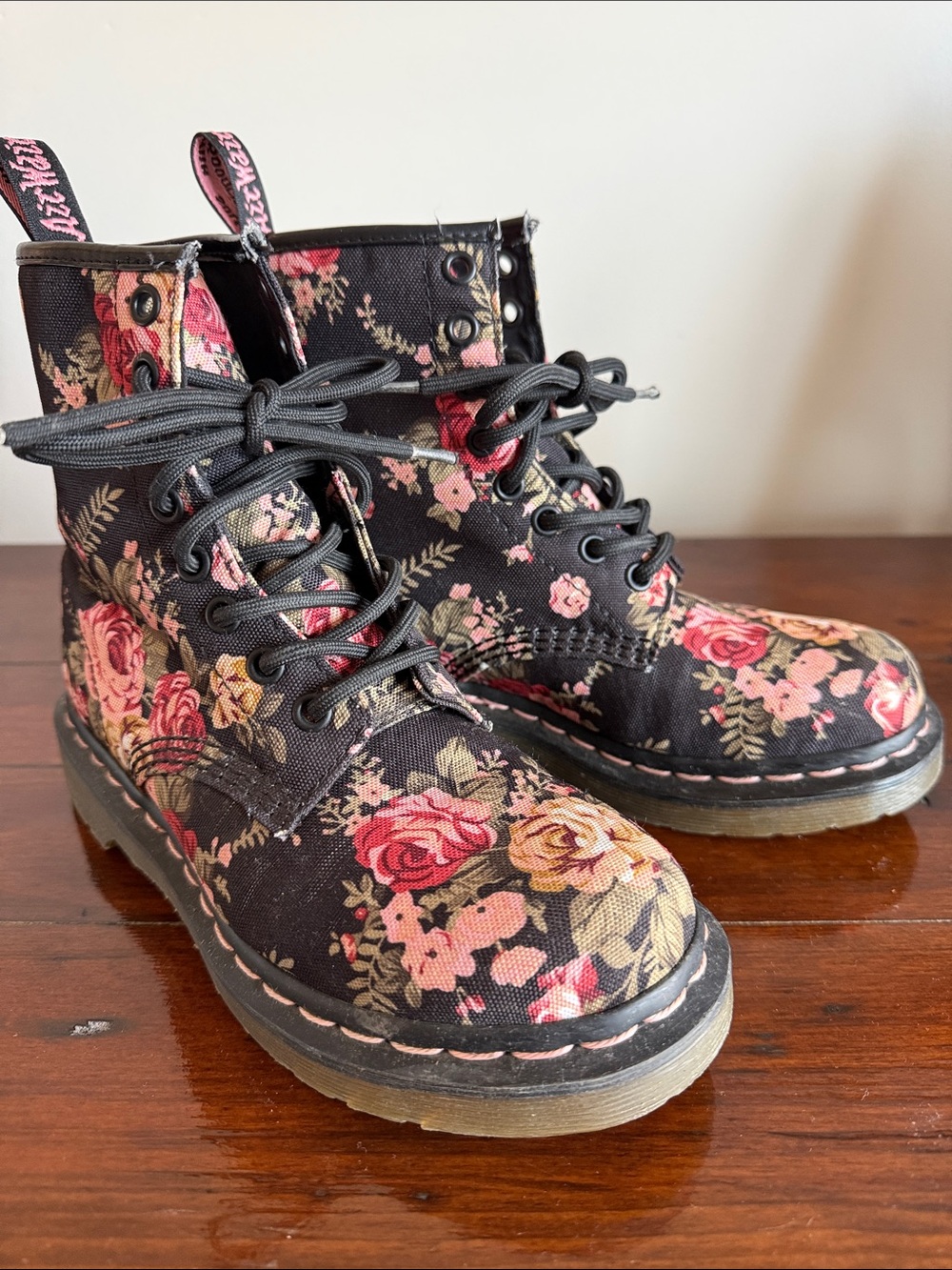 Dr. Martens Black Floral Lace-Up Ankle Boots